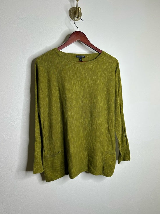 Eileen Fisher Eileen Fisher Organic Linen Cotton Green Knit Pullover Lightweight Sweater - Cotton, Linen