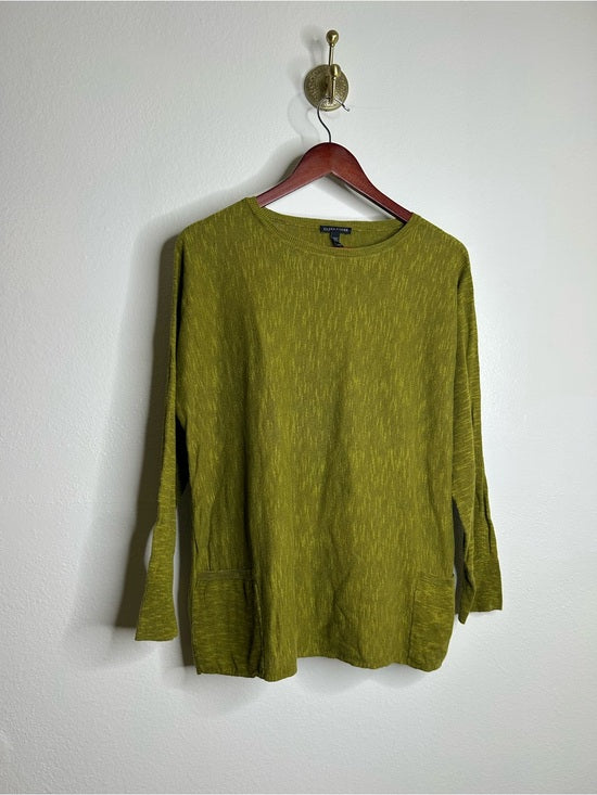 Eileen Fisher Eileen Fisher Organic Linen Cotton Green Knit Pullover Lightweight Sweater - Cotton, Linen