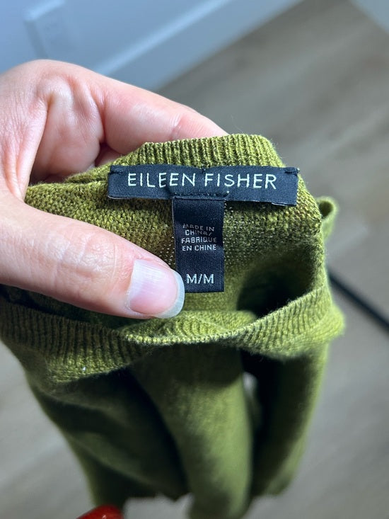 Eileen Fisher Organic Linen Cotton Green Knit Pullover Lightweight Sweater