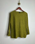 Eileen Fisher Organic Linen Cotton Green Knit Pullover Lightweight Sweater