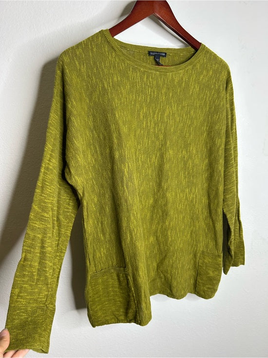 Eileen Fisher Eileen Fisher Organic Linen Cotton Green Knit Pullover Lightweight Sweater - Cotton, Linen