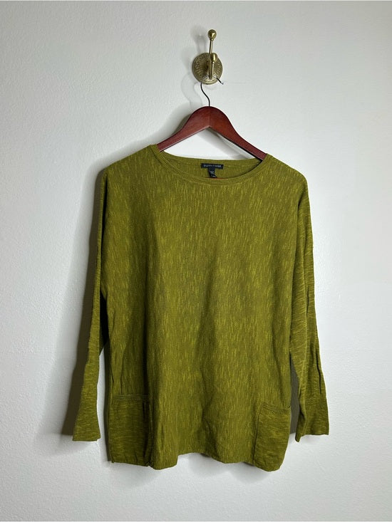 Eileen Fisher Eileen Fisher Organic Linen Cotton Green Knit Pullover Lightweight Sweater - Cotton, Linen