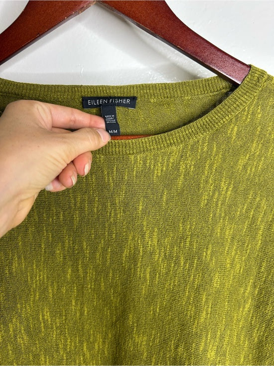 Eileen Fisher Organic Linen Cotton Green Knit Pullover Lightweight Sweater