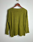 Eileen Fisher Organic Linen Cotton Green Knit Pullover Lightweight Sweater
