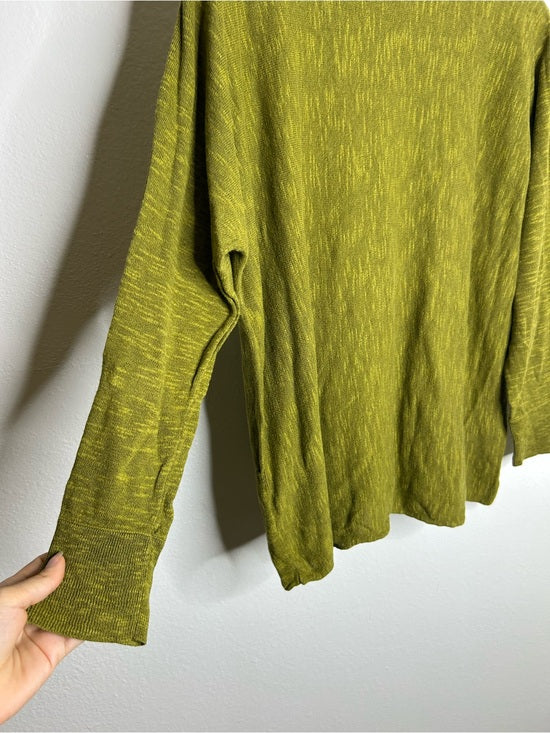 Eileen Fisher Organic Linen Cotton Green Knit Pullover Lightweight Sweater