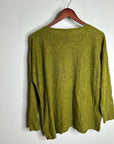 Eileen Fisher Organic Linen Cotton Green Knit Pullover Lightweight Sweater