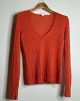 J. Crew 100% Linen Knit Orange Cable Knit V - Neck Sweater