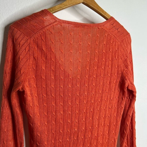 J. Crew 100% Linen Knit Orange Cable Knit V - Neck Sweater