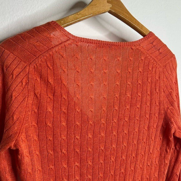 J. Crew 100% Linen Knit Orange Cable Knit V - Neck Sweater