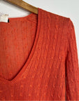 J. Crew 100% Linen Knit Orange Cable Knit V - Neck Sweater