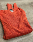 J. Crew 100% Linen Knit Orange Cable Knit V - Neck Sweater