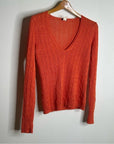 J. Crew 100% Linen Knit Orange Cable Knit V - Neck Sweater