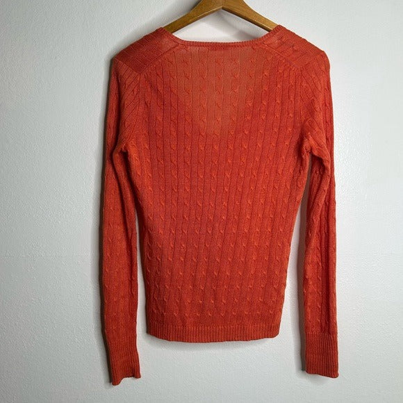 J. Crew 100% Linen Knit Orange Cable Knit V - Neck Sweater
