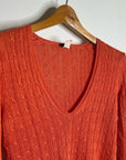 J. Crew 100% Linen Knit Orange Cable Knit V - Neck Sweater