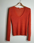J. Crew 100% Linen Knit Orange Cable Knit V - Neck Sweater