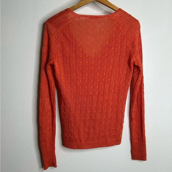 J. Crew 100% Linen Knit Orange Cable Knit V - Neck Sweater