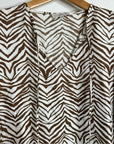 Lafayette 148 100% Silk Brown Animal Print Ruched Sleeve Blouse