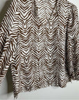 Lafayette 148 100% Silk Brown Animal Print Ruched Sleeve Blouse