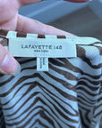 Lafayette 148 100% Silk Brown Animal Print Ruched Sleeve Blouse