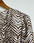 Lafayette 148 100% Silk Brown Animal Print Ruched Sleeve Blouse