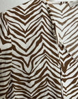 Lafayette 148 100% Silk Brown Animal Print Ruched Sleeve Blouse