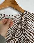 Lafayette 148 100% Silk Brown Animal Print Ruched Sleeve Blouse
