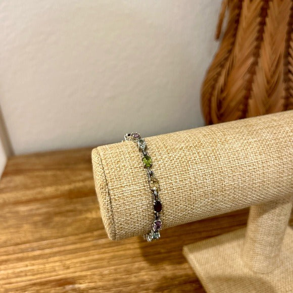 Multi Gemstone 925 Sterling Silver Bracelet
