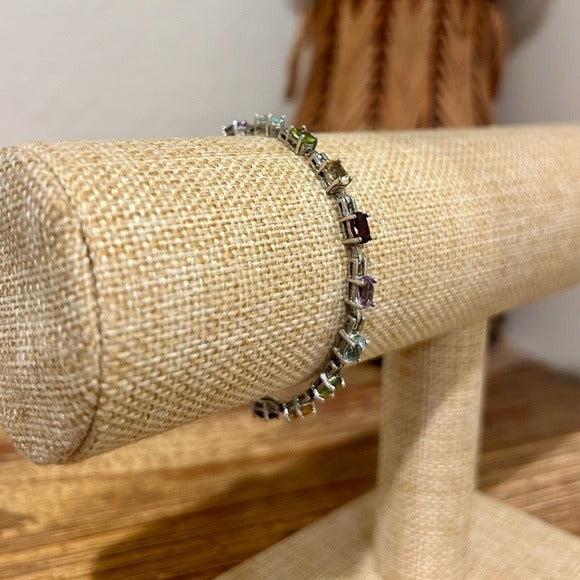 Multi Gemstone 925 Sterling Silver Bracelet