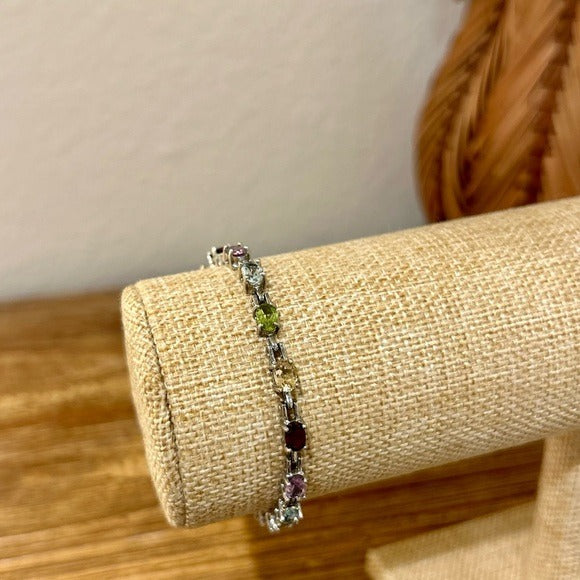 Multi Gemstone 925 Sterling Silver Bracelet