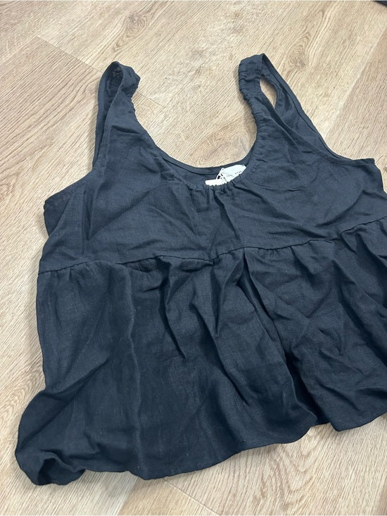 DEIJI STUDIOS 100% Linen Black Boxy Fit Scoop Neck Tank Top