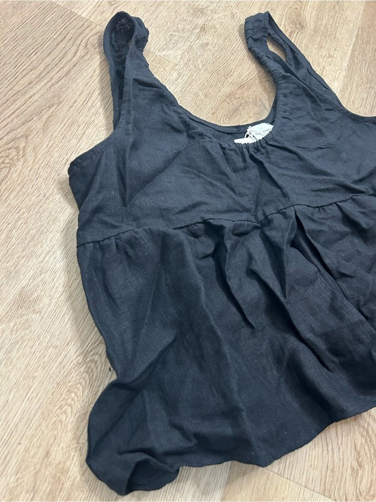 DEIJI STUDIOS 100% Linen Black Boxy Fit Scoop Neck Tank Top