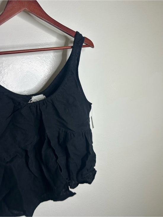DEIJI STUDIOS 100% Linen Black Boxy Fit Scoop Neck Tank Top