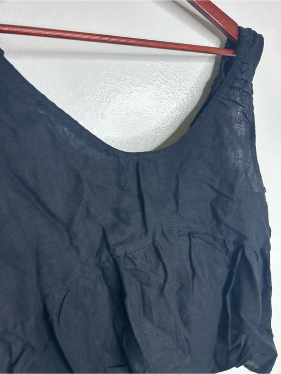 DEIJI STUDIOS 100% Linen Black Boxy Fit Scoop Neck Tank Top