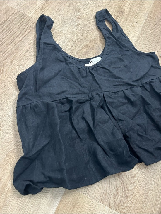 DEIJI STUDIOS 100% Linen Black Boxy Fit Scoop Neck Tank Top