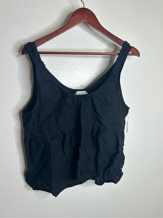 DEIJI STUDIOS 100% Linen Black Boxy Fit Scoop Neck Tank Top