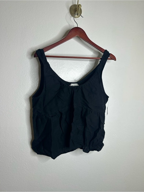 DEIJI STUDIOS 100% Linen Black Boxy Fit Scoop Neck Tank Top