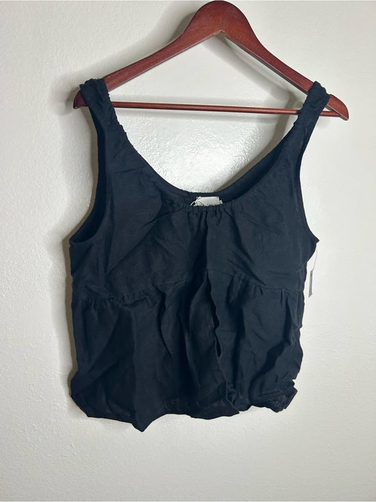 DEIJI STUDIOS 100% Linen Black Boxy Fit Scoop Neck Tank Top