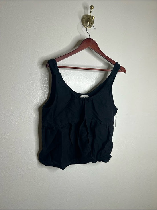 DEIJI STUDIOS 100% Linen Black Boxy Fit Scoop Neck Tank Top