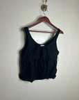 DEIJI STUDIOS 100% Linen Black Boxy Fit Scoop Neck Tank Top