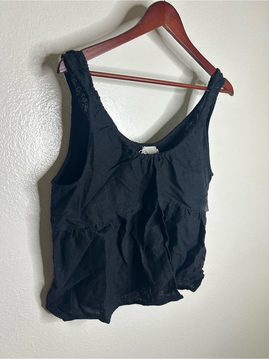 DEIJI STUDIOS 100% Linen Black Boxy Fit Scoop Neck Tank Top