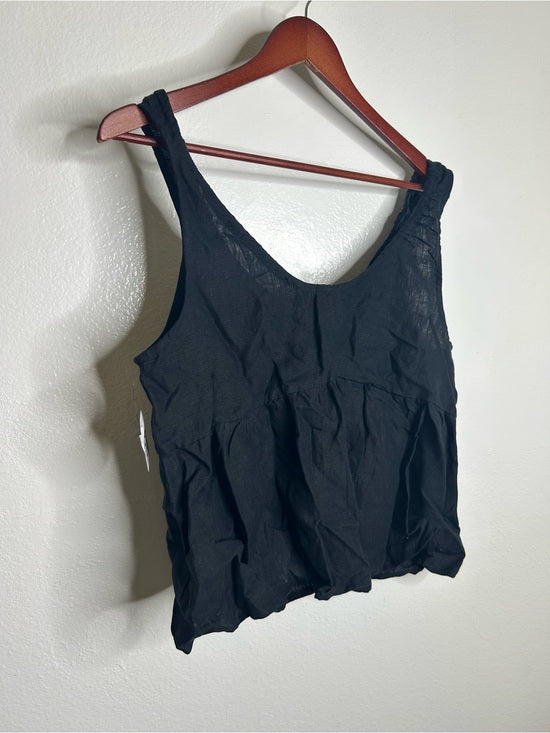 DEIJI STUDIOS 100% Linen Black Boxy Fit Scoop Neck Tank Top