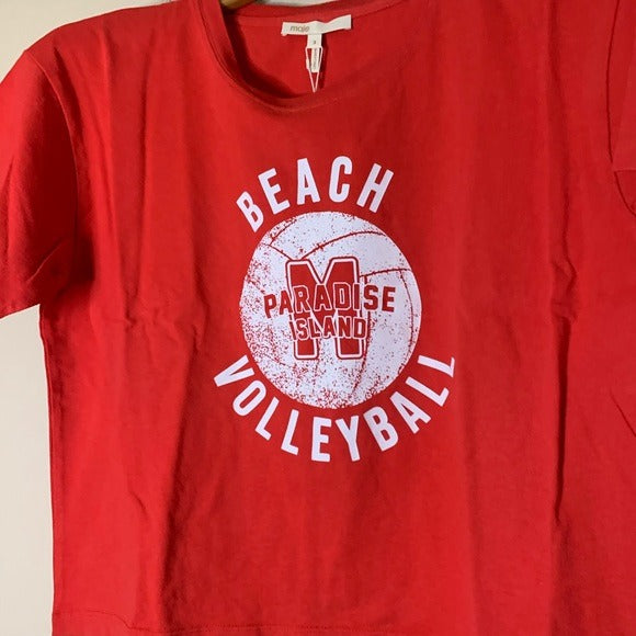 Maje Maje 100% Cotton Beach Volleyball Graphic T- Shirt - Cotton
