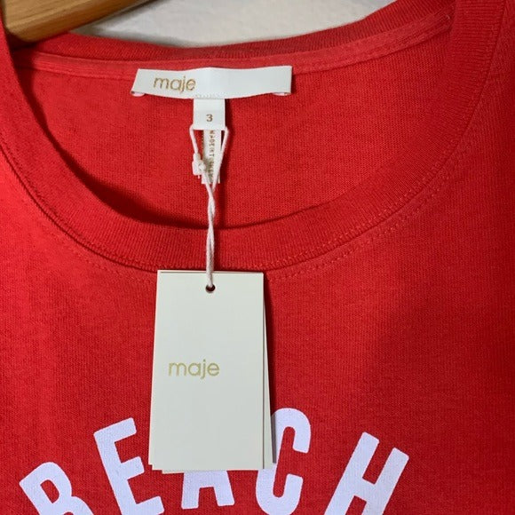 Maje Maje 100% Cotton Beach Volleyball Graphic T- Shirt - Cotton