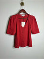 Nation LA 100% Cotton Jen Button Down Puff Sleeve Top in Red Gold Button