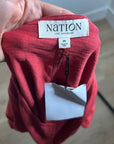 Nation LA 100% Cotton Jen Button Down Puff Sleeve Top in Red Gold Button