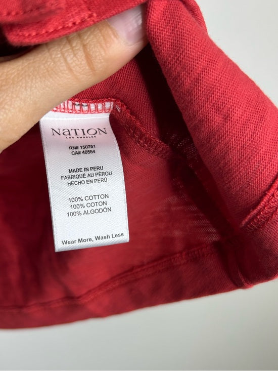 Nation LA 100% Cotton Jen Button Down Puff Sleeve Top in Red Gold Button