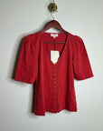 Nation LA 100% Cotton Jen Button Down Puff Sleeve Top in Red Gold Button