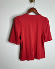 Nation LA 100% Cotton Jen Button Down Puff Sleeve Top in Red Gold Button