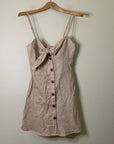 Le Rumi Linen Cotton Tan Neutral Front Tie Mini Dress