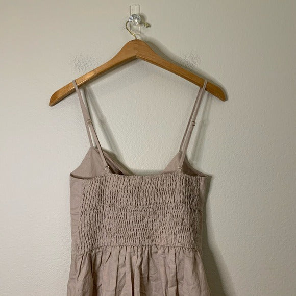 le rumi Le Rumi Linen Cotton Tan Neutral Front Tie Mini Dress - Linen, Cotton